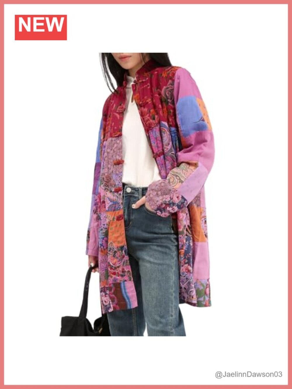 Boho Floral Patchwork Lightweight Jacket Cotton-Blend Loose Fit Frog Closures